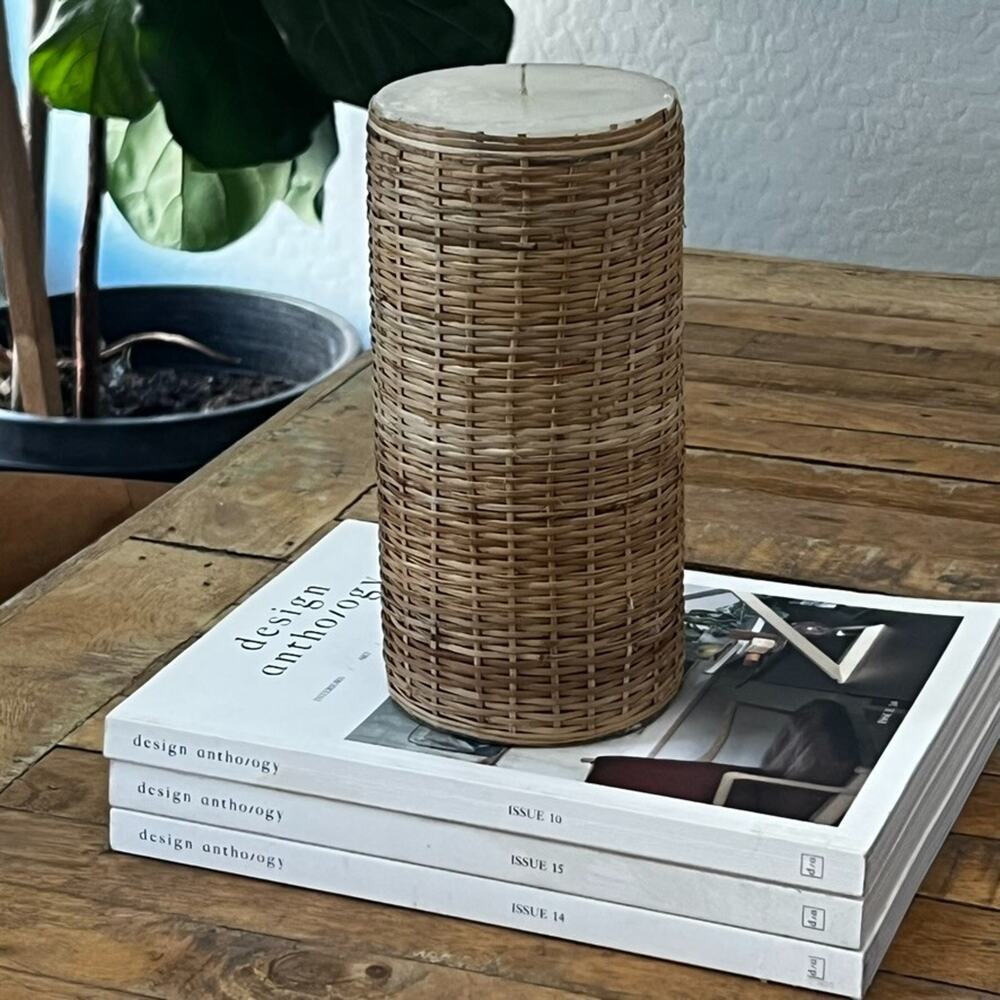 West Elm Woven Pillar Candle 8.5" Tall Home Decor